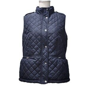 Talbots Women's Quilted Puffer Fleece Lined Vest Jacket Navy Blue Sizes Large